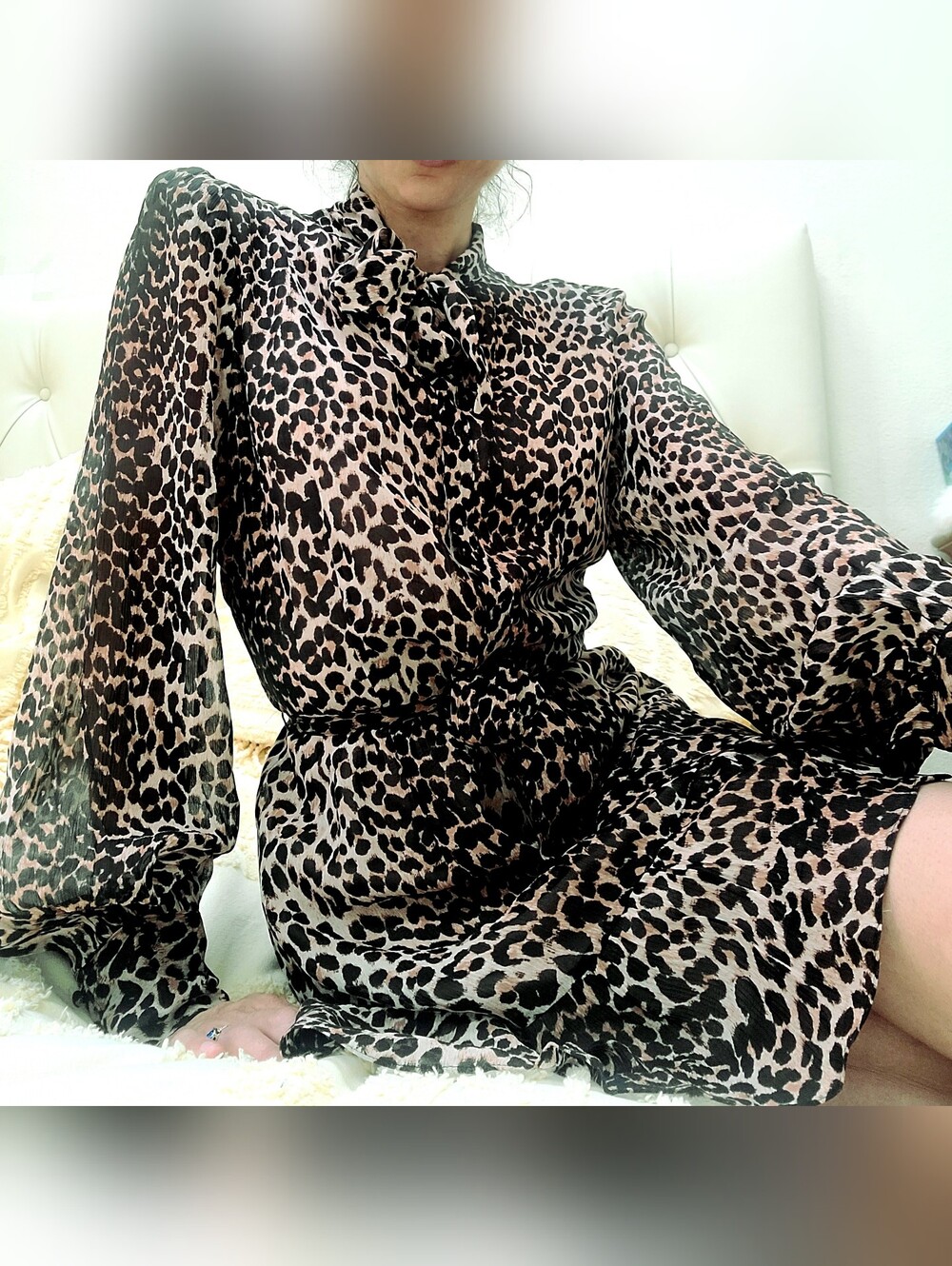 Paige Silk Leopard Print Tie-Neck Womens Dress - Black, Tan And Brown - Picture 1 of 7